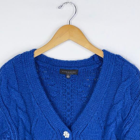 Slate & Willow Women's Bobble Chunky Knit Cardigan Sweater Small Blue - Picture 4 of 14